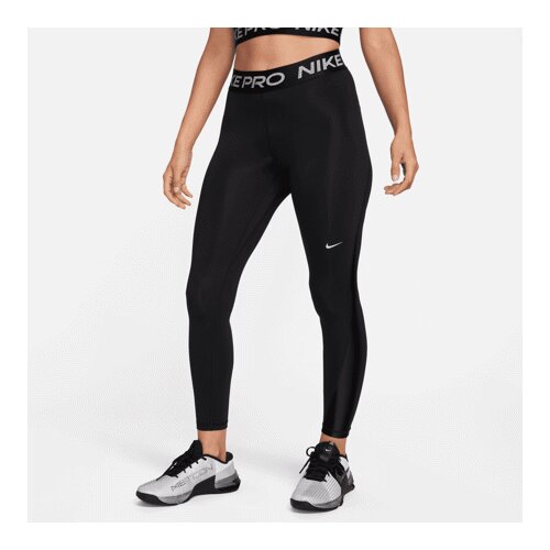 Nike Pro Mid-Rise 7/8 Women's Leggings, Black/Metallic Silver - L, (20850213) Cene