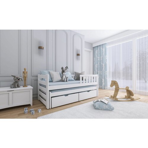 Drveni dečiji krevet bolko s dodatnim krevetom i fiokom - beli - 200*90 cm Slike