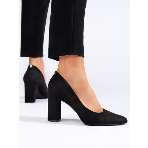 Sergio Leone Black suede pumps on a thick heel by Slike