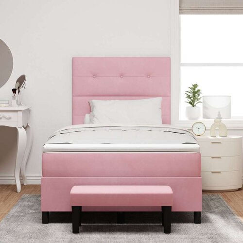 Box Spring Krevet s Madracem &amp;amp;amp Klupom Ružičasta 120x200 cm Velur Slike