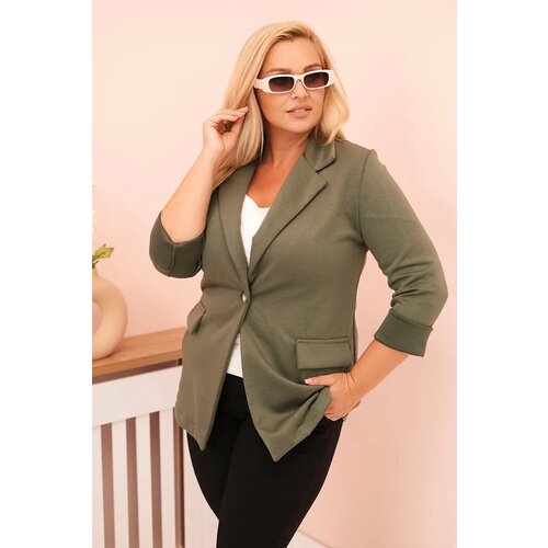 Kesi Włoski Plus Size women's viscose blazer with long sleeves and collar khaki Cene