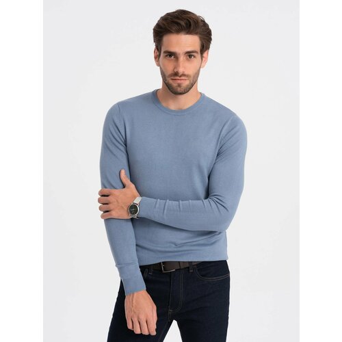 Ombre Classic men's sweater with round neckline - light blue Cene
