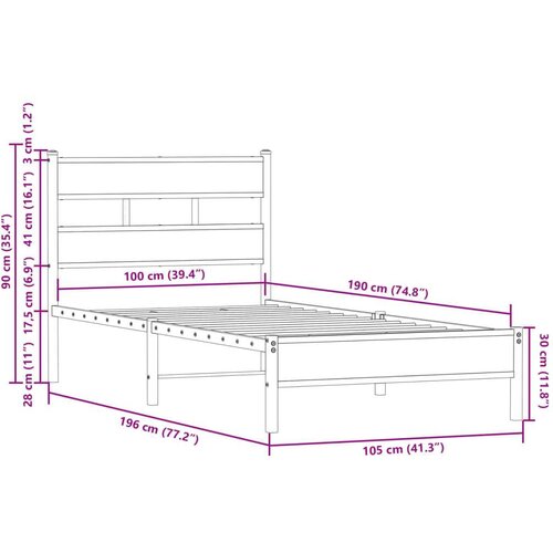 VidaXL Posteljni okvir brez vzmetnice z vzmetnice dim. hrast 100x190cm Slike