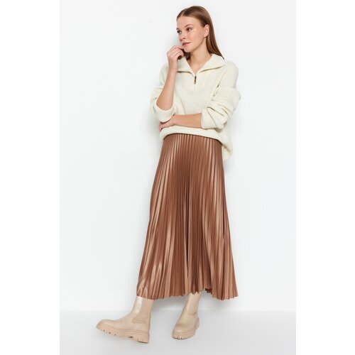 Trendyol Mink Pleated Maxi Knitted Skirt Cene