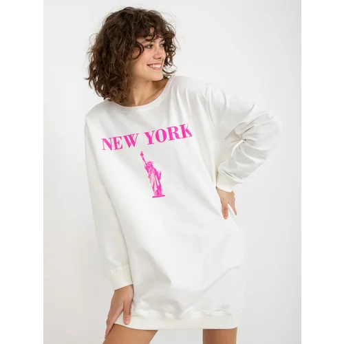 Fashion Hunters Ecru-pink long oversize sweatshirt with inscription