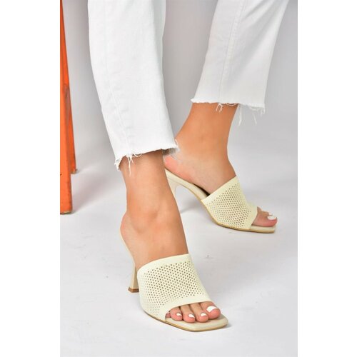 Fox Shoes Women's Beige Tricot Fabric Heeled Slippers Slike
