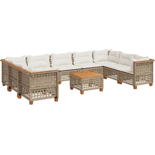 VidaXL 10-dijelni set vrtnih sofa s jastucima bež od poliratana Slike