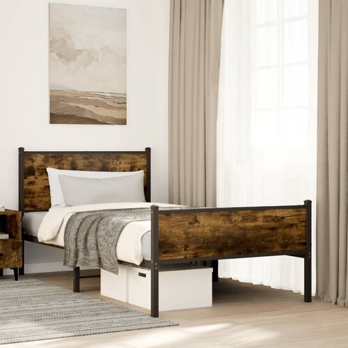 Furnova Kovinski posteljni okvir brez vzmetnice dimljen hrast 100x200cm, (21935401) Slike