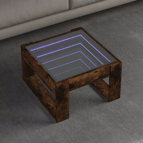 vidaXL Klubska mizica z neskončnimi LED dimljen hrast 50x53x30 cm Cene