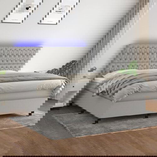 The Living Store Box spring postelja z vzmetnico LED sv. siva 160x200 cm blago - Box Spring Postelja, (21519593) Cene