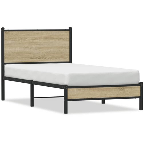 VidaXL Kovinski posteljni okvir z vzglavjem sonoma hrast 80x200 cm Slike