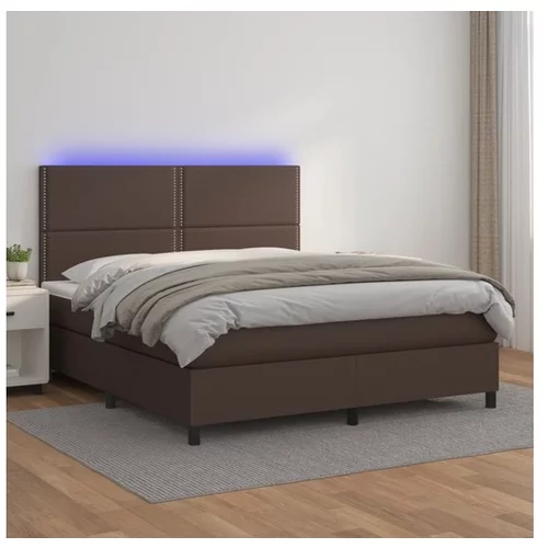  Box spring postelja z vzmetnico LED rjava 140x200 cm um. Usnje
