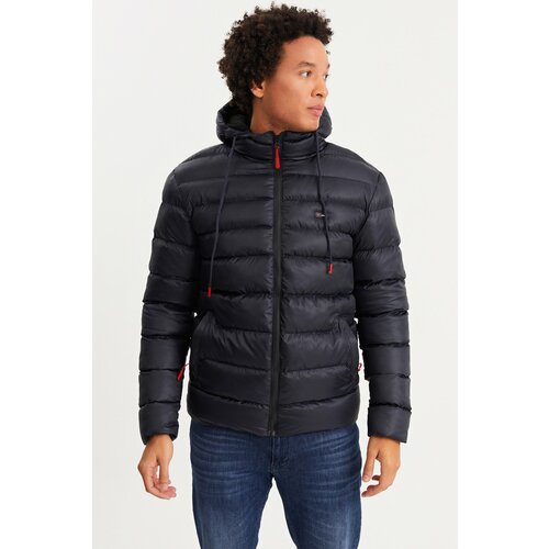 River Club Men's Navy Blue Lined Water and Windproof Hooded Winter Puffer Coat Cene