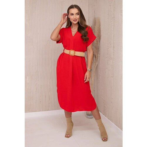 Kesi Dress with decorative belt red Slike