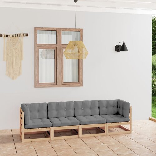 The Living Store Vrtni kavč štirised z blazinami trdna borovina - Vrtni Kavč, (21472591) Cene