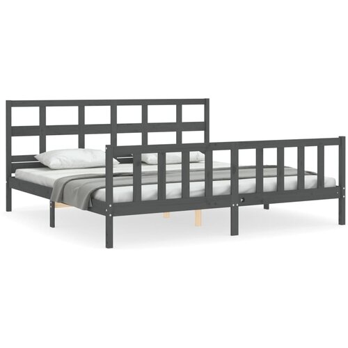  Okvir za krevet s uzglavljem sivi 200 x 200 cm od masivnog drva Slike