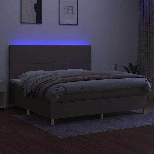  Krevet box spring s madracem LED smeđesivi 200x200 cm tkanina Slike