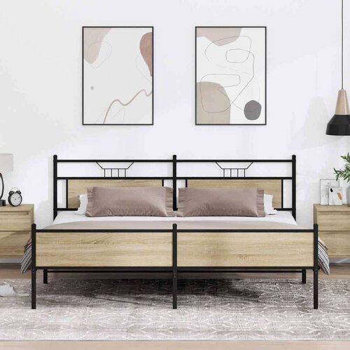 Metalni Kovinski posteljni okvir brez vzmetnice sonoma hrast 193x203 cm, (21829568) Cene