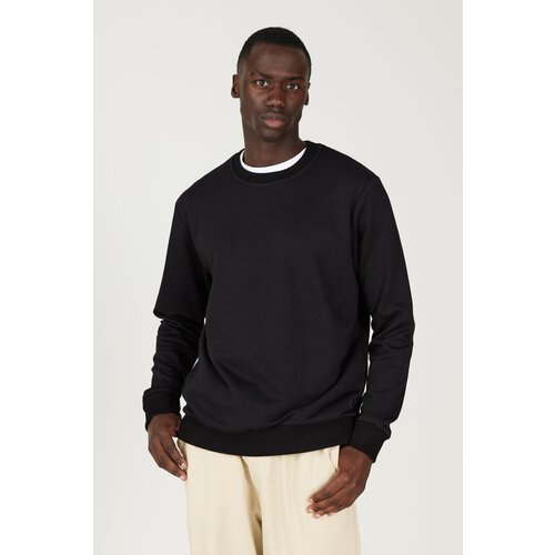 AC&Co / Altınyıldız Classics Men's Black Standard Fit Regular Fit Crew Neck 3 Thread Cotton Sweatshirt Slike