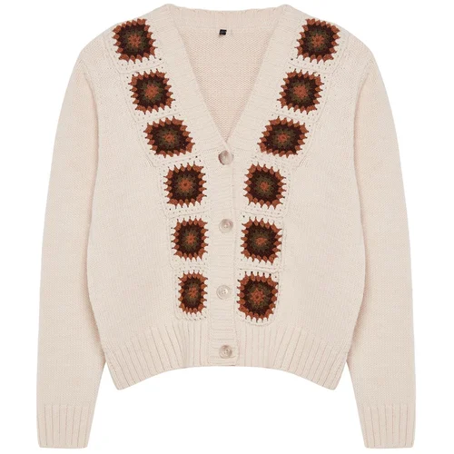 Trendyol Stone Crochet Detailed Knitwear Cardigan