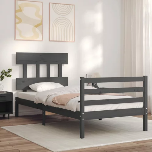 vidaXL Okvir kreveta s uzglavljem sivi 90 x 200 cm od masivnog drva