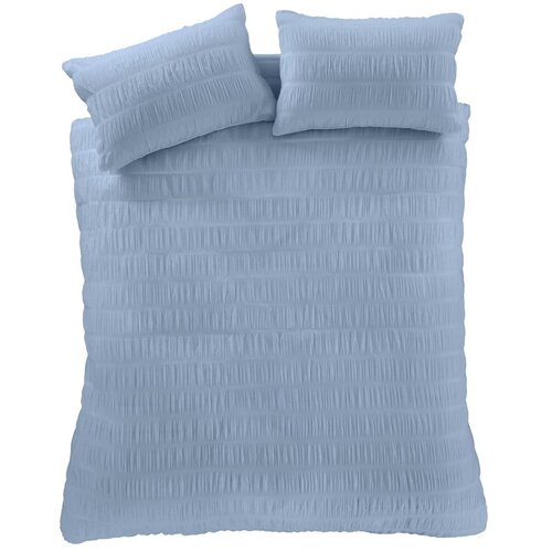 Catherine Lansfield Plava posteljina za bračni krevet/za produženi krevet od krepa 230x220 cm Seersucker – Cijene