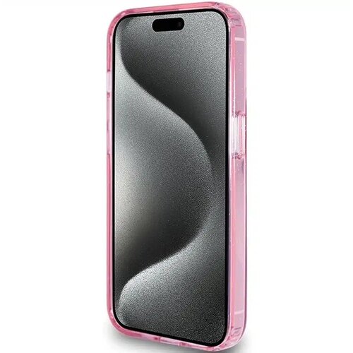  Originalna torbica GUESS Hardcase GUHMP15XHRSGSP za iPhone 15 Pro Max (Magsafe / ble&amp;scaron;čeč logotip / stojalo z obročkom / roza) Slike