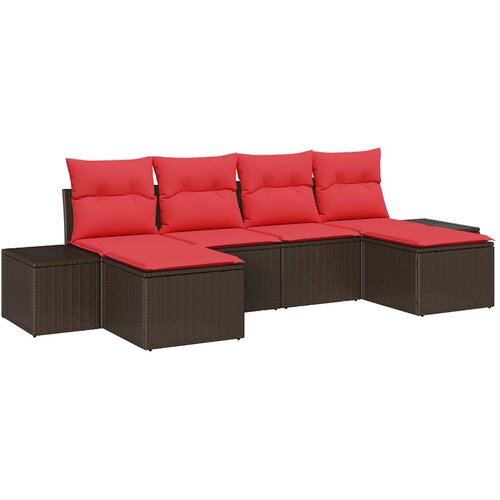 vidaXL Vrtna sedežna garnitura 6 pcs Rjava in rdeča 184 x 62 x 85 cm, (5000020244) Cene
