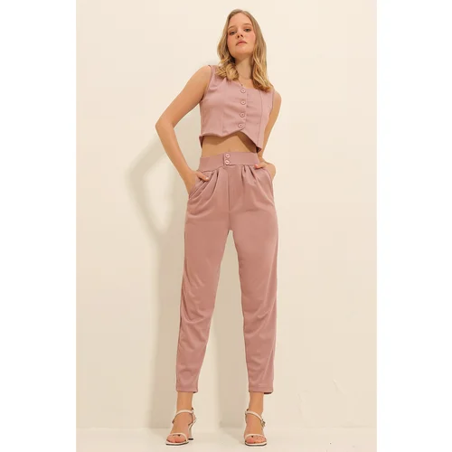 Trend Alaçatı Stili Women's Powder Pink High Waist Carrot Pants