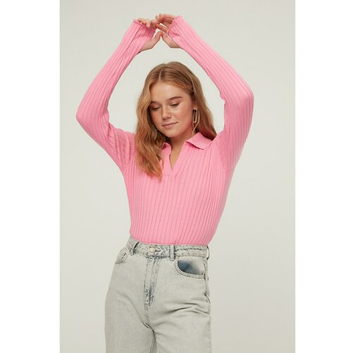 Trendyol Pink Sleeve End Detailed Polo Neck Knitwear Sweater Slike