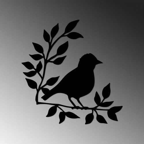 Wallity Zidna dekoracija Branch And Bird - 441, 66 x 68 cm, Crna Cene