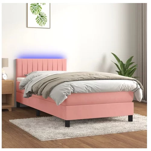 vidaXL Box spring postelja z vzmetnico LED roza 100x200 cm z