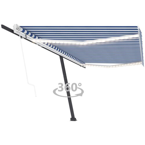 vidaXL Avtomatska tenda LED + senzor 500x300 cm modra in bela Cene