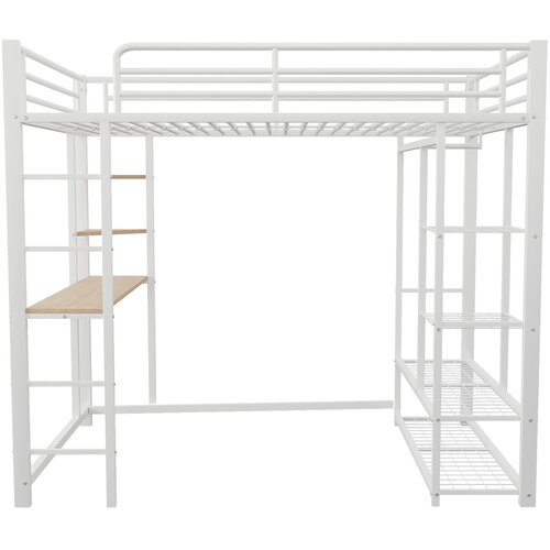 Lumor Postelja z mezzanine 90x200 cm iz kovine - S pisalno mizo in policami - Bela, (22155982) Cene