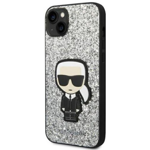 Karl Lagerfeld Trdo ohi&amp;scaron;je za Apple iPhone 14 Glitter Flakes Ikonik, Srebrna, (21244225) Slike