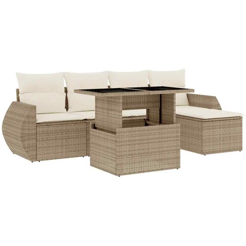  6-dijelni set vrtnih sofa s jastucima bež od poliratana 100 x 55 x 73 cm Slike