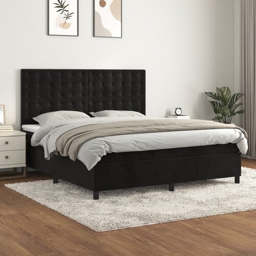 The Living Store Box spring postelja z vzmetnico črna 160x200 cm žamet - Box Spring Postelja, (21437811) Slike