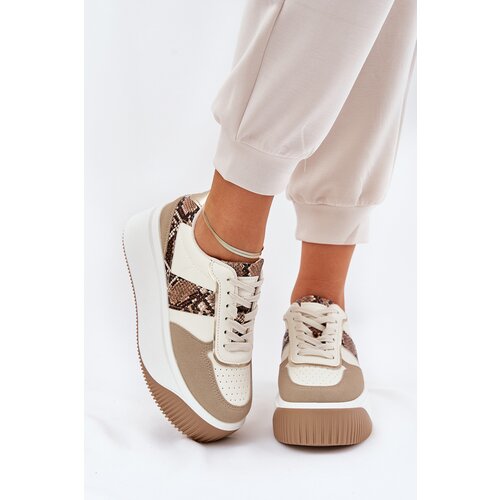 Boto Womens Sneakers On Chunky Platform Animal Print Beige Telanila Cene