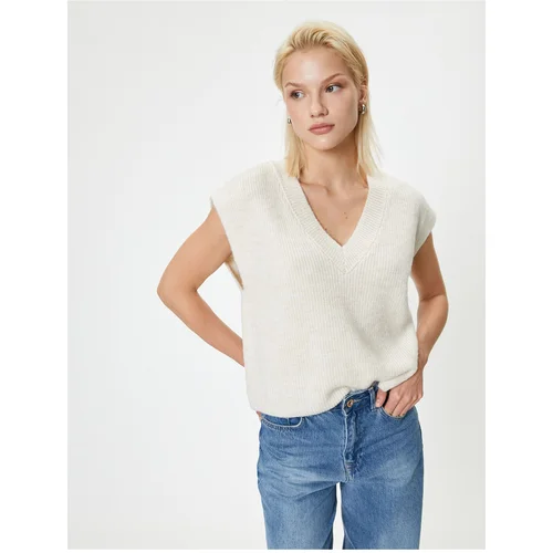 Koton Knitwear Oversize Sweater V-Neck Soft Textured