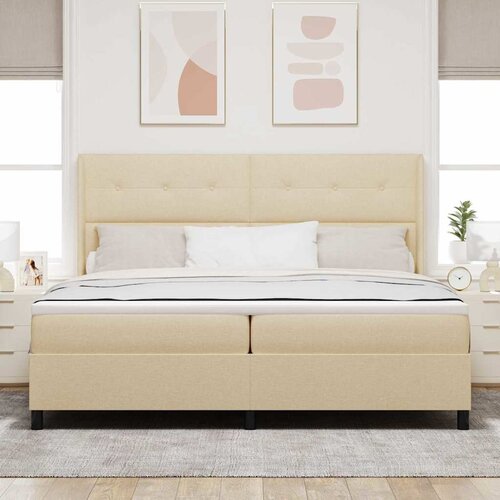  Krevet s opruga kutije s jastukom Krema 200 x 200 cm tkanina Slike