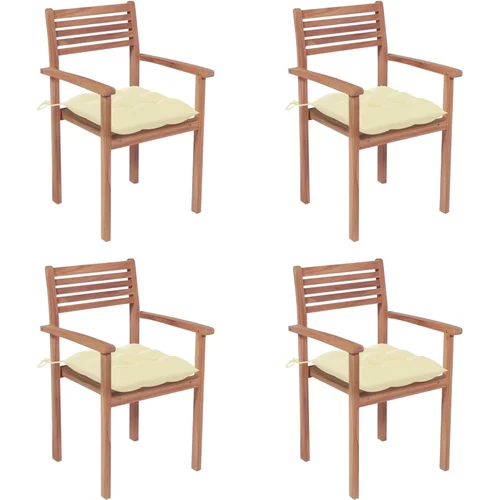  Vrtne stolice s krem bijelim jastucima 4 kom masivna tikovina