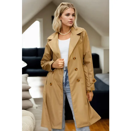 Dewberry 68115 Belted Women Trenchcoat-CAMEL