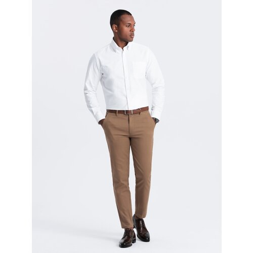 Ombre Men's classic cut chino pants with fine texture - brown Cene