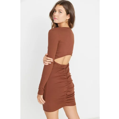 Trendyol Brown Bodycon Ribbed Mini Knitted Dress