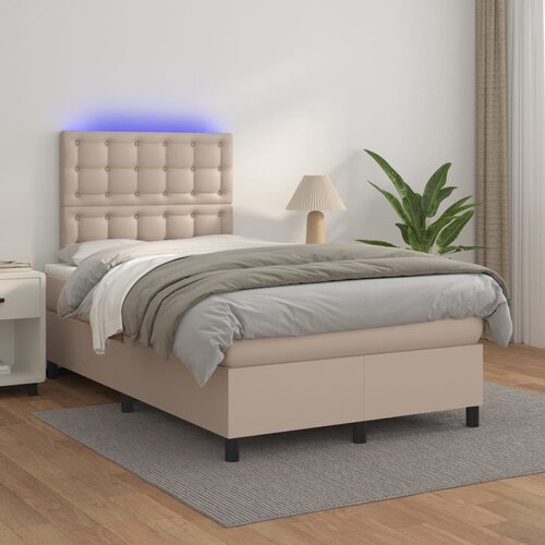 Krevet box spring madrac LED cappuccino 120x200cm umjetna koža Cijene