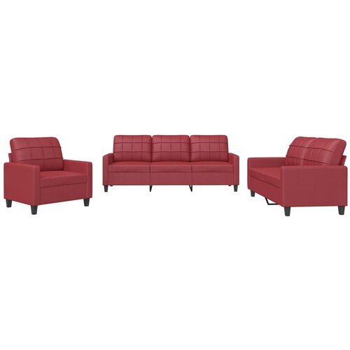Maison Chic Sedežna garnitura - kavč 3-delna z blazinami vinsko rdeče umetno usnje, (21729250) Cene