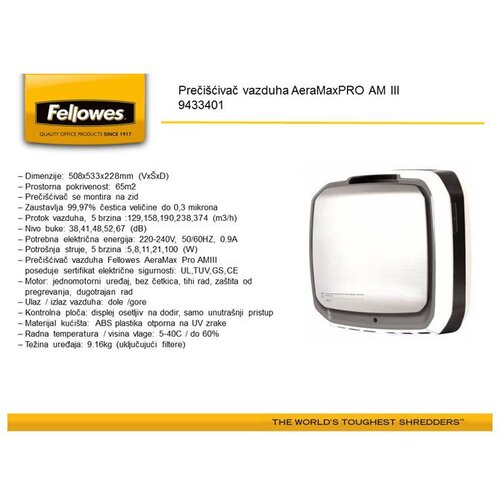 Fellowes Preči&scaron;ćivač vazduha (zidni) AeraMaxPRO AM 3 9433401 Cene