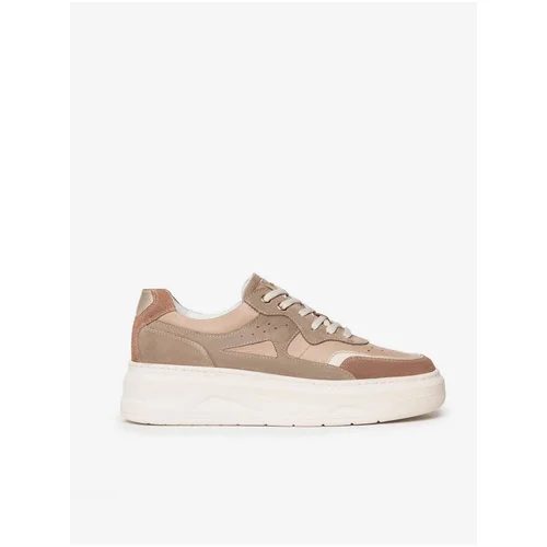 Nero Giardini Pink-brown women's leather sneakers on the platform - Ladies