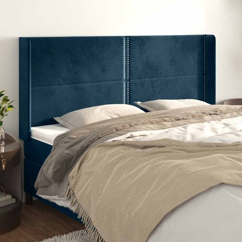  Uzglavlje s u&scaron;ima tamnoplavo 203x16x118/128 cm bar&scaron;unasto Cijene