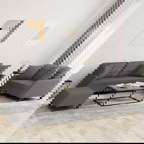  The Living Store Sedežna garnitura z vzglavniki 3-delna sivo umetno usnje - Sedežna Garnitura, (21464063) Cene